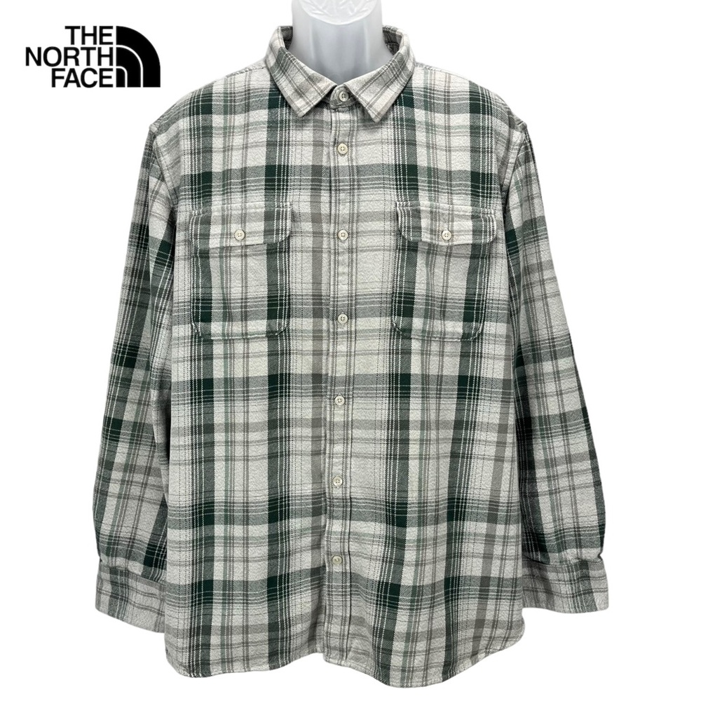 The North Face Men’s XXL Gray & Green Flannel Long Sleeve Button Up Shirt